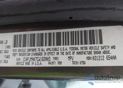 2012 Jeep Liberty Sport z USA, uszkodzony, nr VIN 1C4PJMAK7CW162003